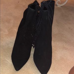 Bebe fringe ankle booties with wedge, size 5.5